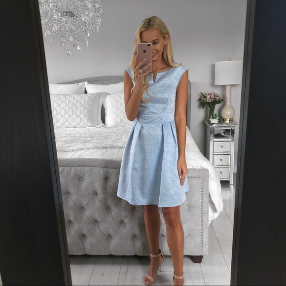 Elegant A-line Sleeveless Midi Blue Dress - Picture 8 of 8